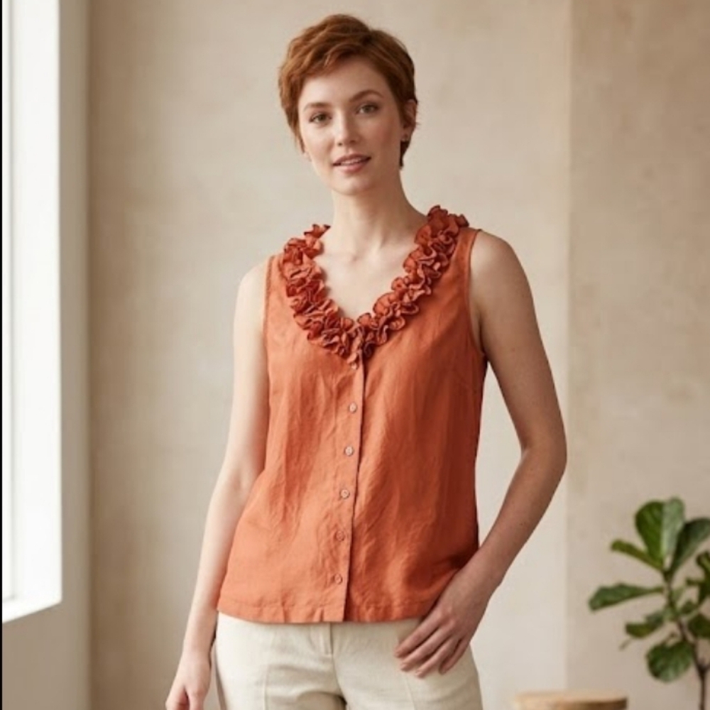 J.‎ Crew Factory 100% Silk Sleeveless Ruffle Blouse Size 2